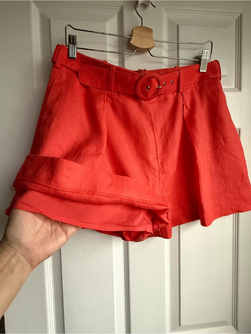 Banana Republic Belted Pleated Linen Meridian Shorts Red/Orange 12 Petite - Picture 6 of 11